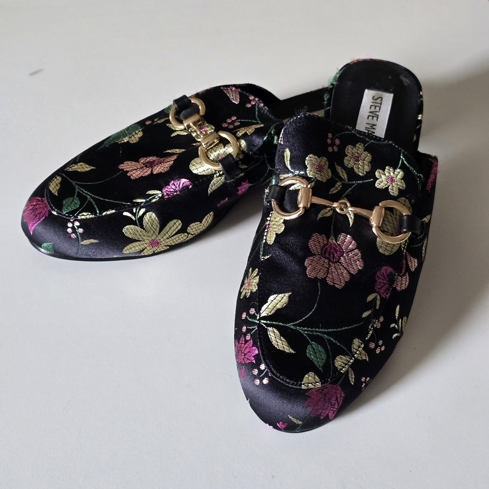 Steve Madden floral embroidered with golden buckle mules size 37 - Picture 4 of 6